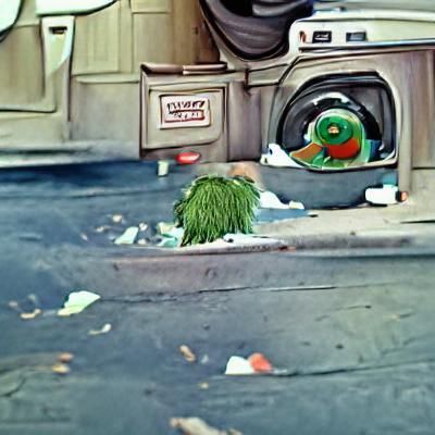 Oscar the Grouch in His Trash Can
