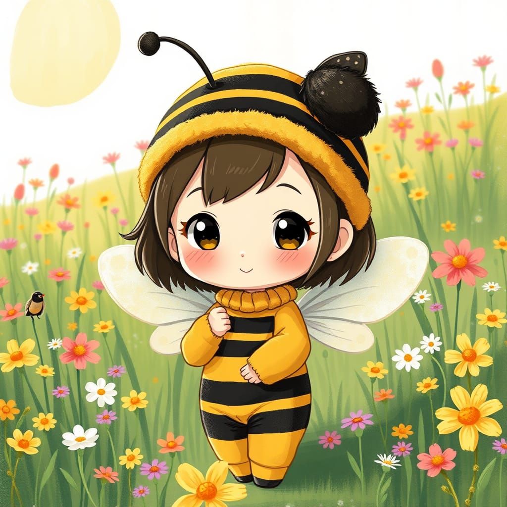 Cute chibi girl dressed up as a bumble bee