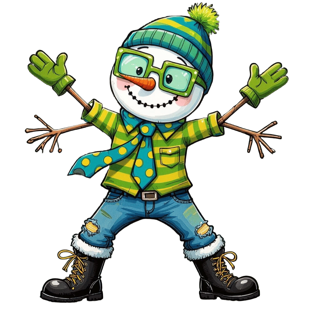 Whimsical Snowman Disco Dancing in Peacock Blue