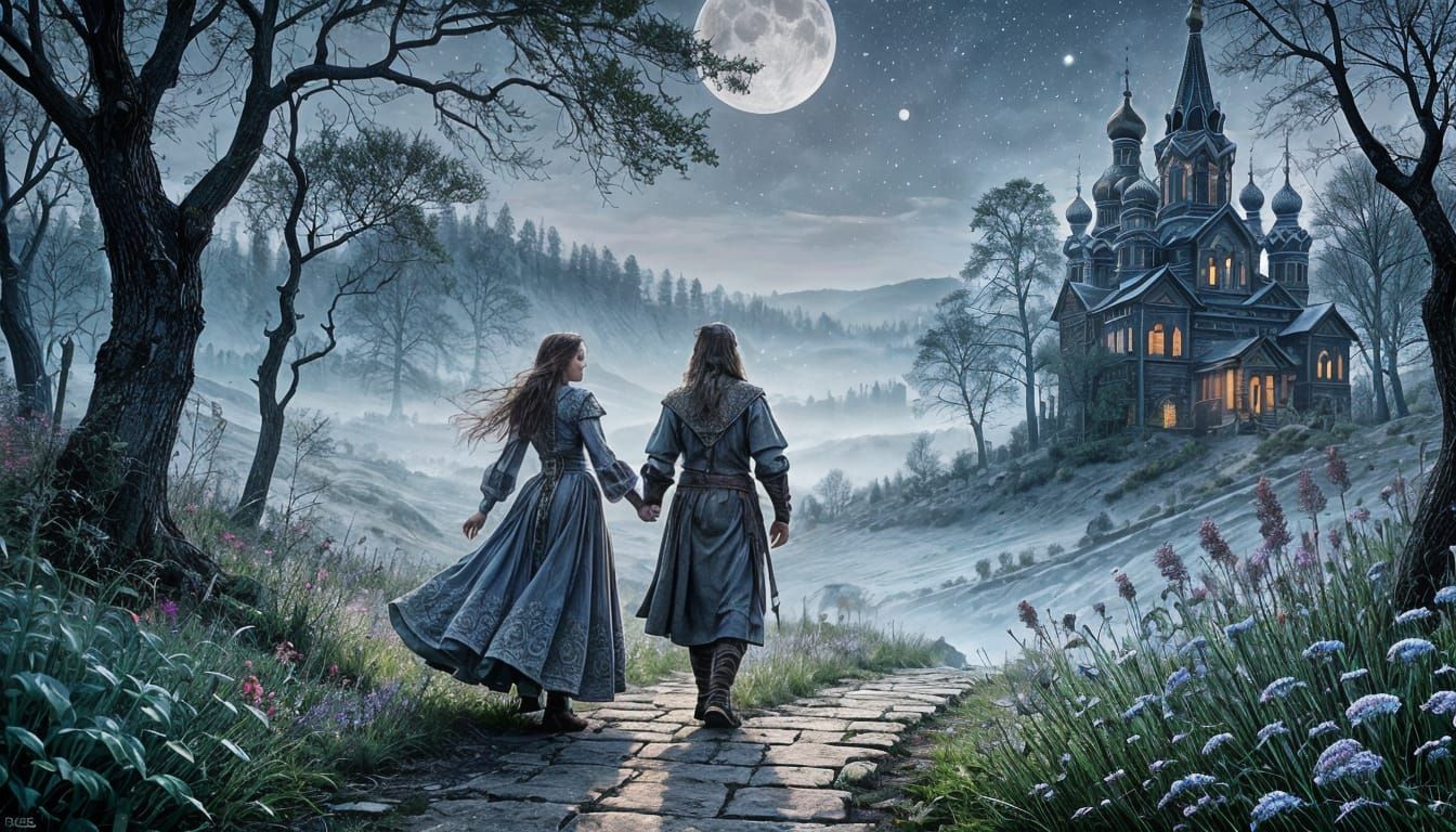 Ethereal Palekh Folk Art of a Young Widow's Midnight Run