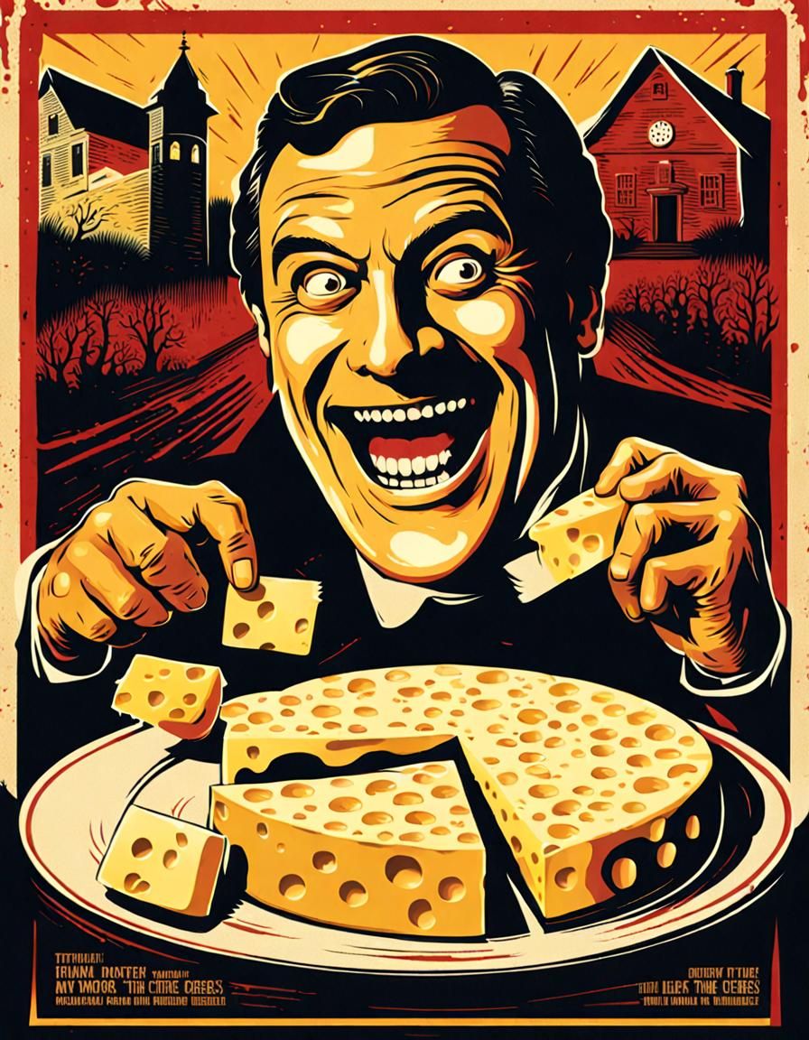 Creepy Smiling Man in Cheese Horror Movie Poster