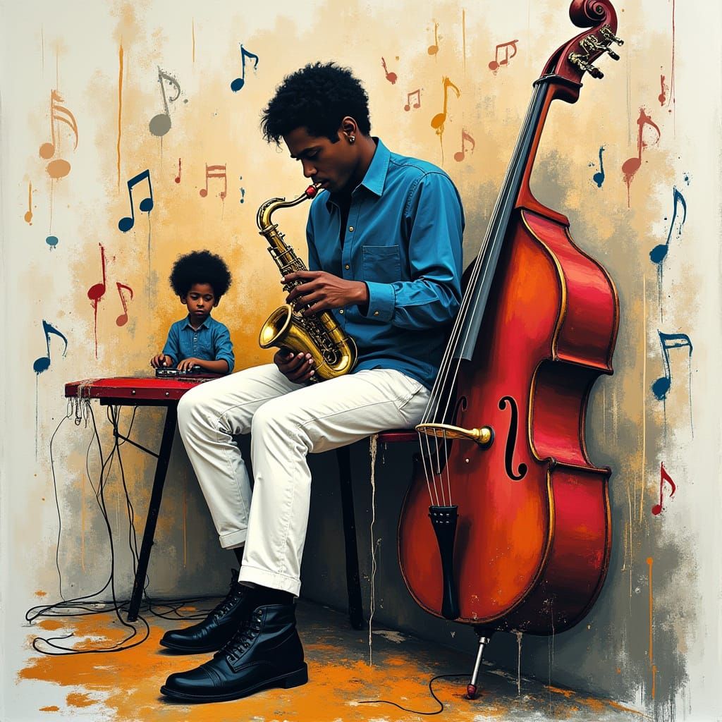 Jazz Scene in Basquiat Style