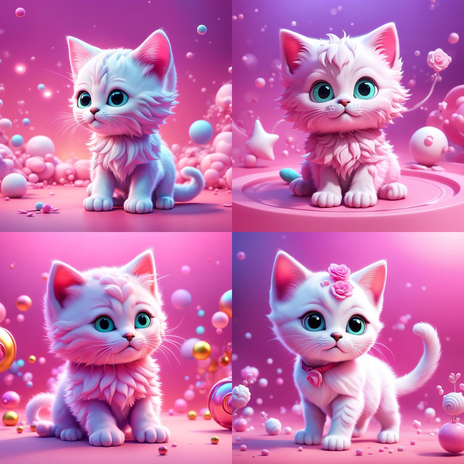 Cute Kitten in Pink Dreamscape: 3D Digital Art