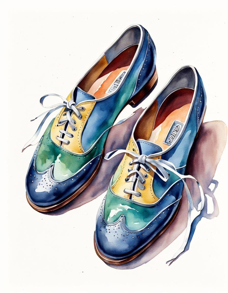 Watercolor Saddle Shoes from the 1950s