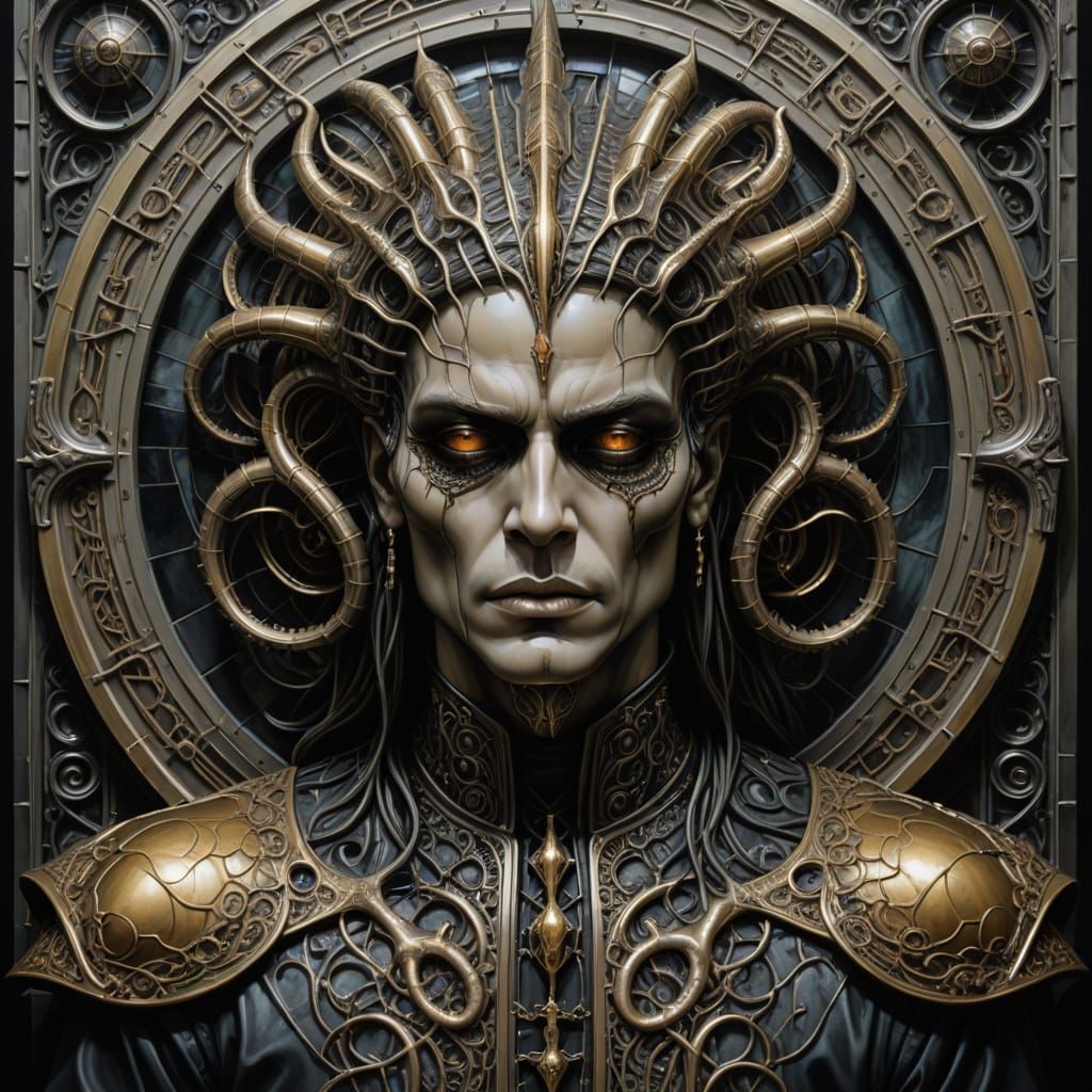 Regal Fantasy Prince in Dark Metallic Embroidered Robe