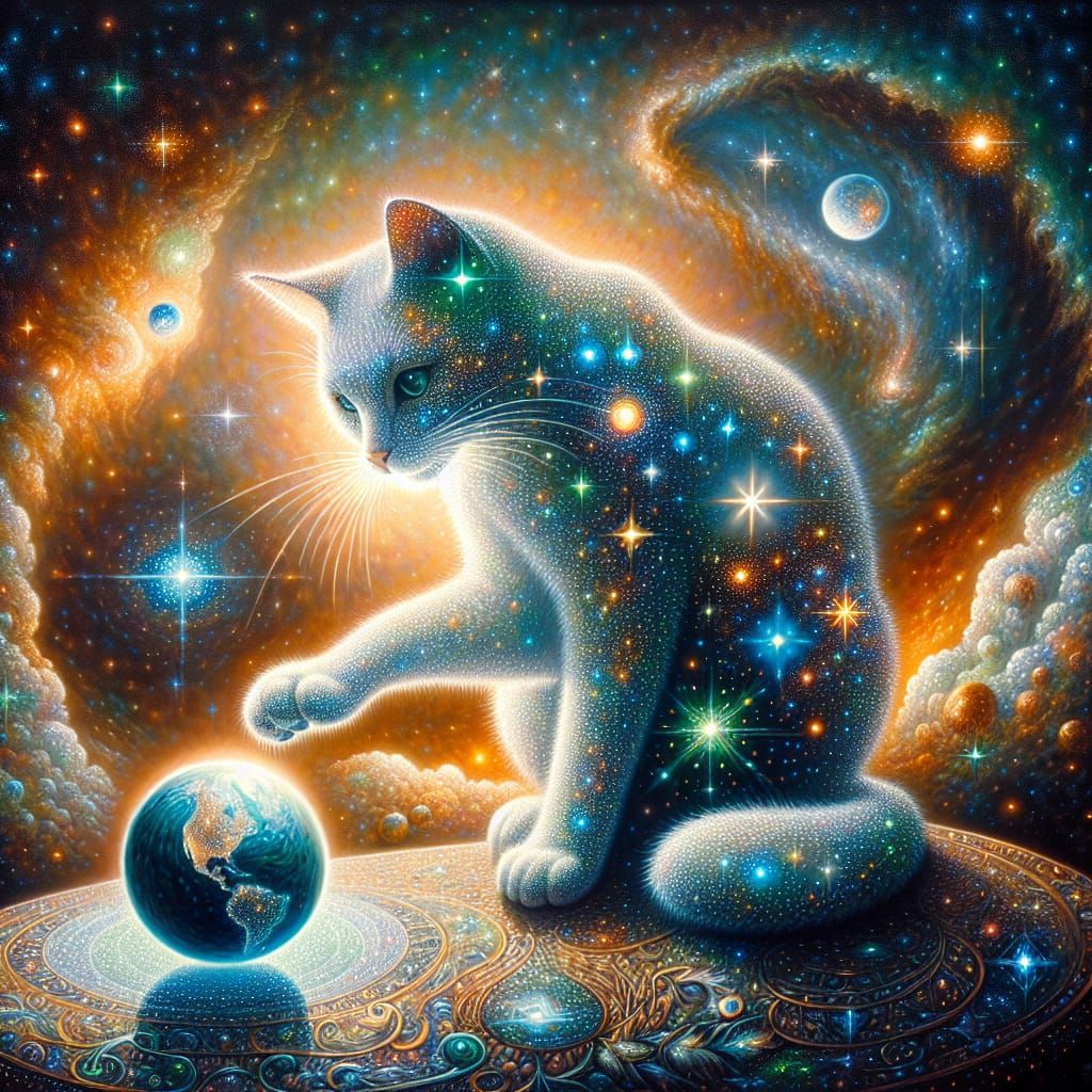 Holographic Cat Playing with Earth in Space