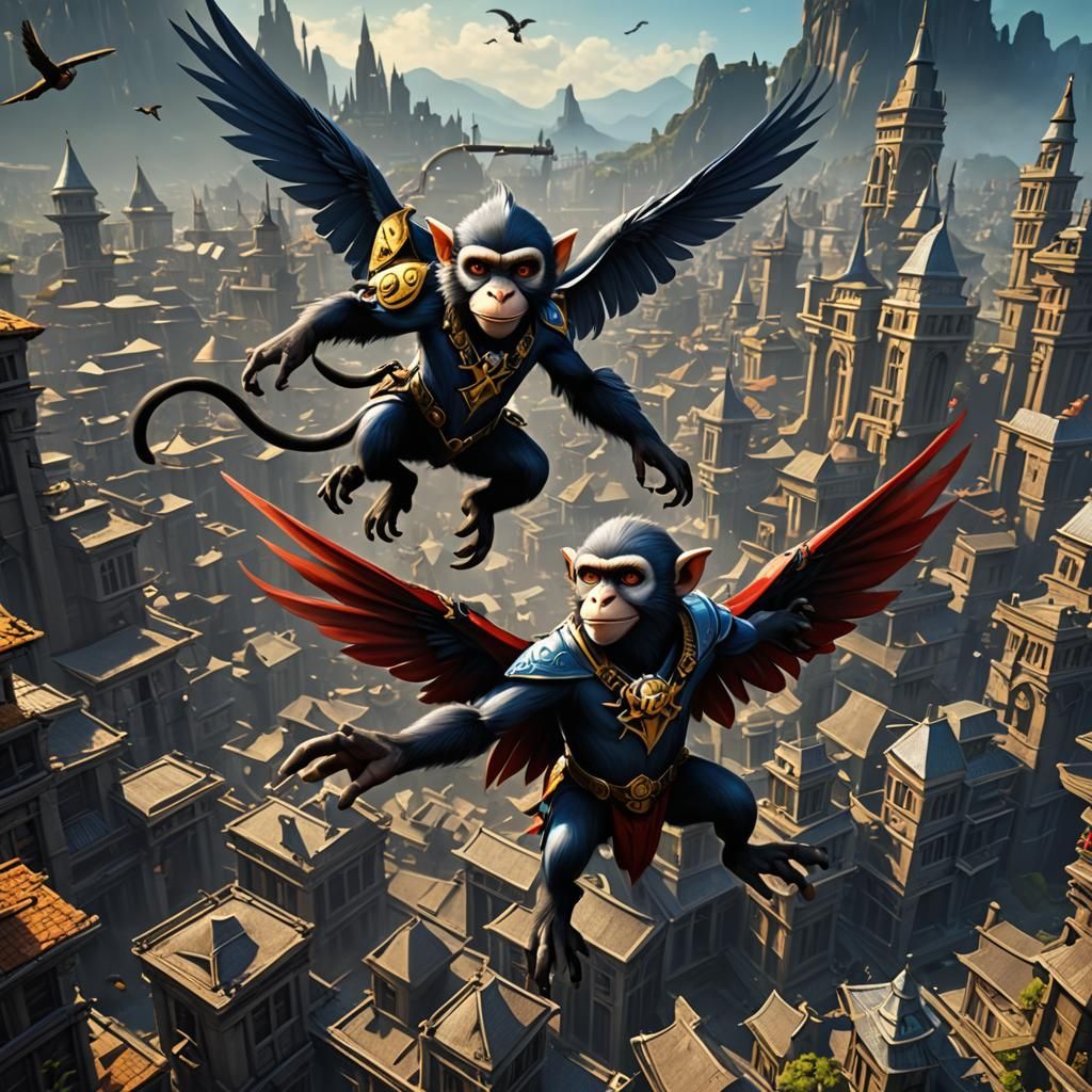 Flying Monkeys Logo: Detailed Mechanical Fantasy Art
