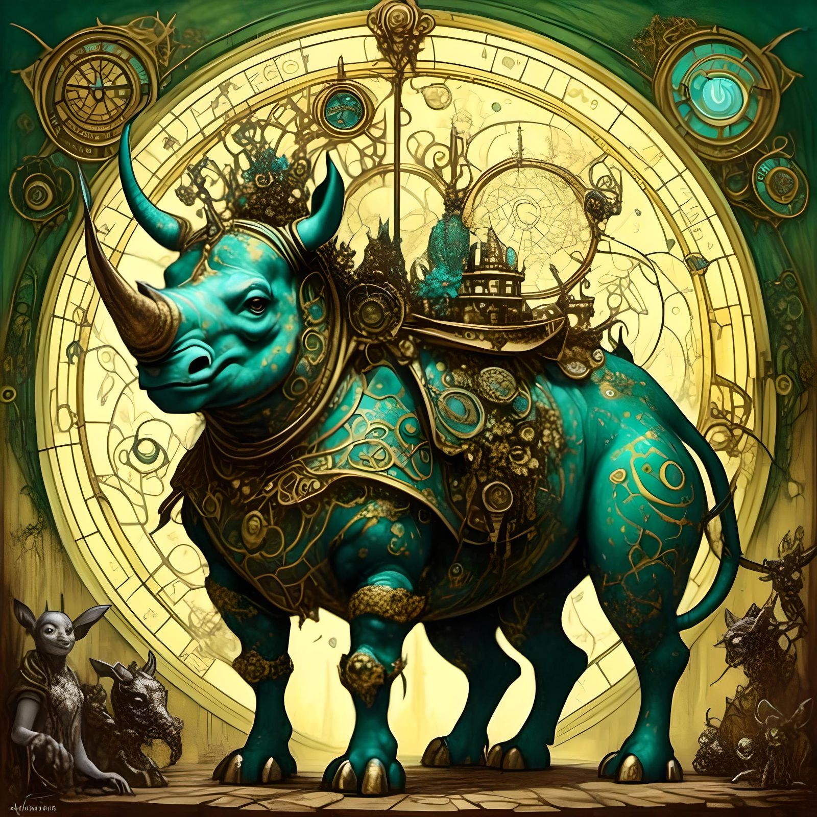 Fantasy Rhino with Charcoal Psychedelic Ambience