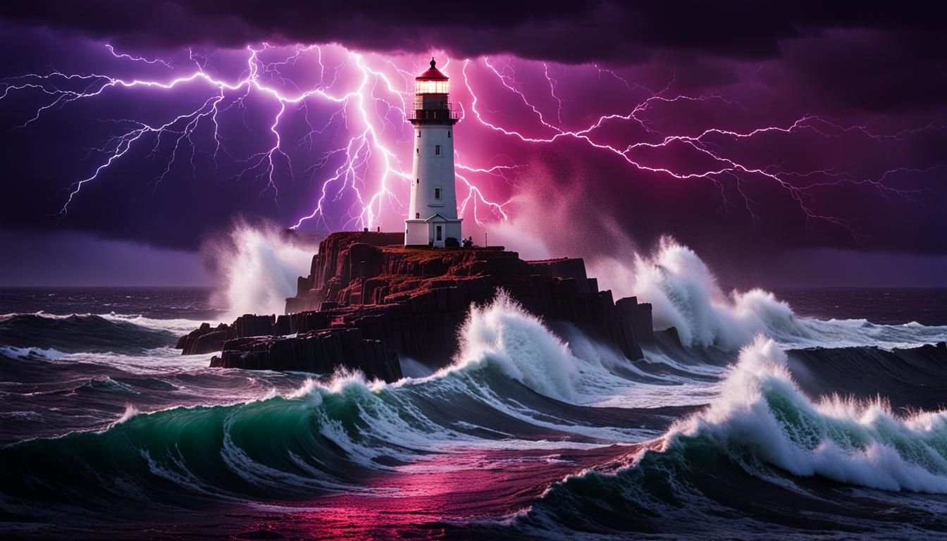Towering Lighthouse Stands Resilient in Massive Storm