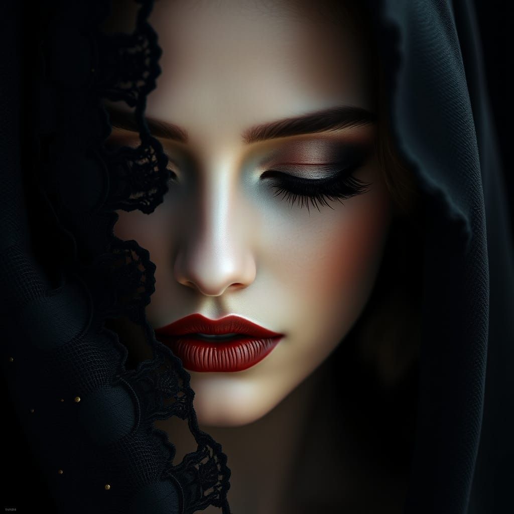 Gothic Woman's Portrait in Velvet Black