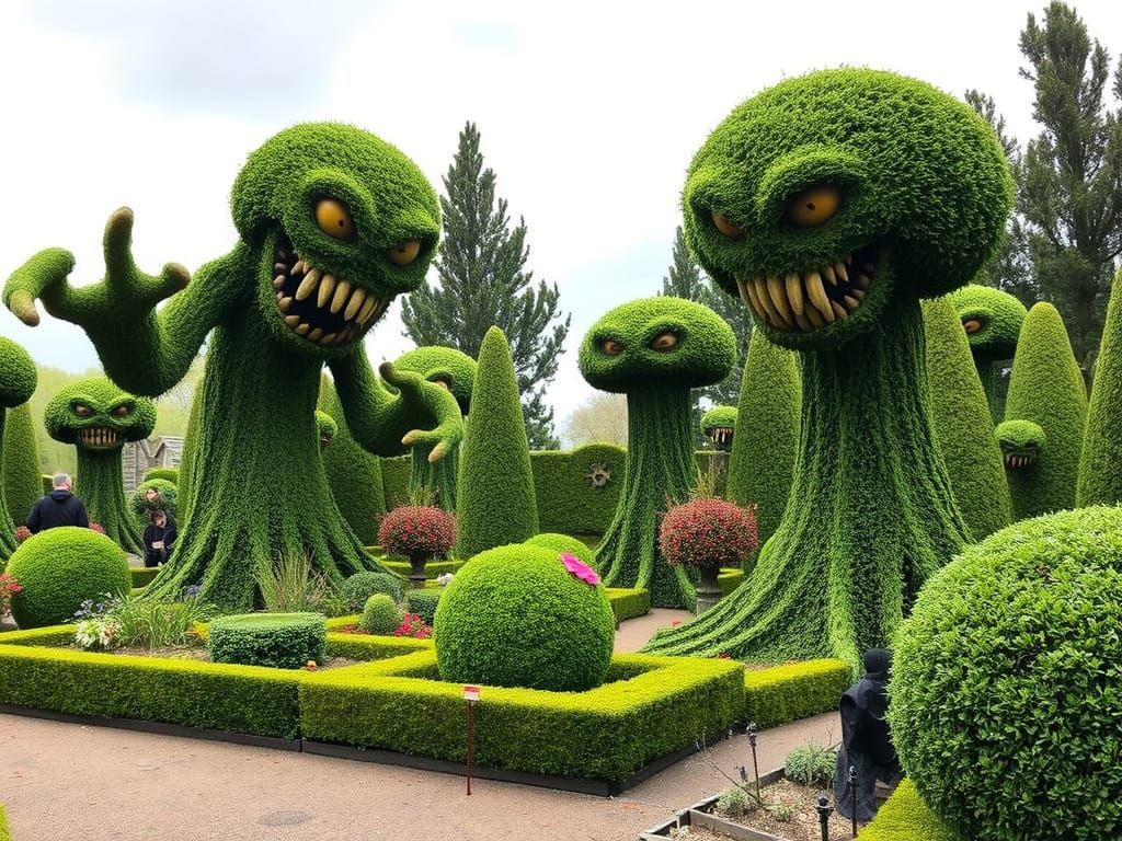 Scary Monstrous Topiaries in a Creepy Garden