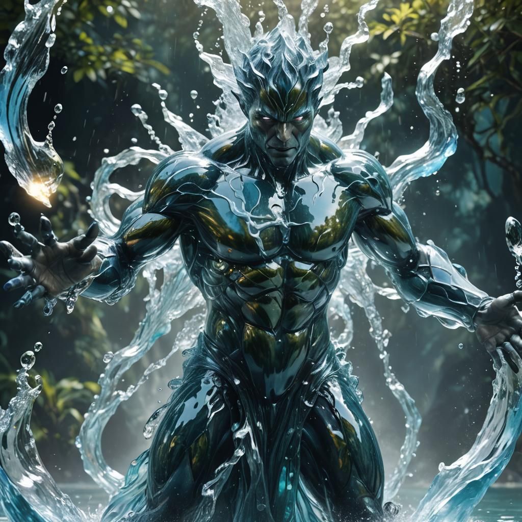 Male Water Elemental Personified in Flowing Water
