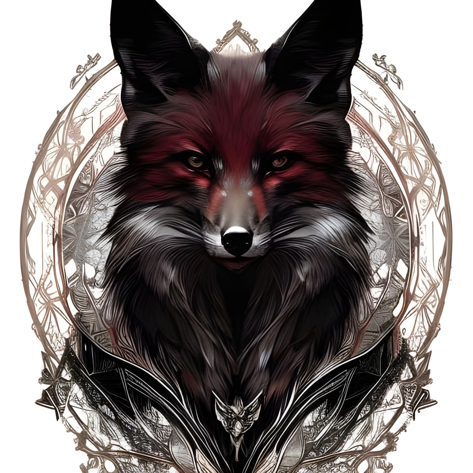 Black Fox Portrait with Shiny Aura, Digital Art