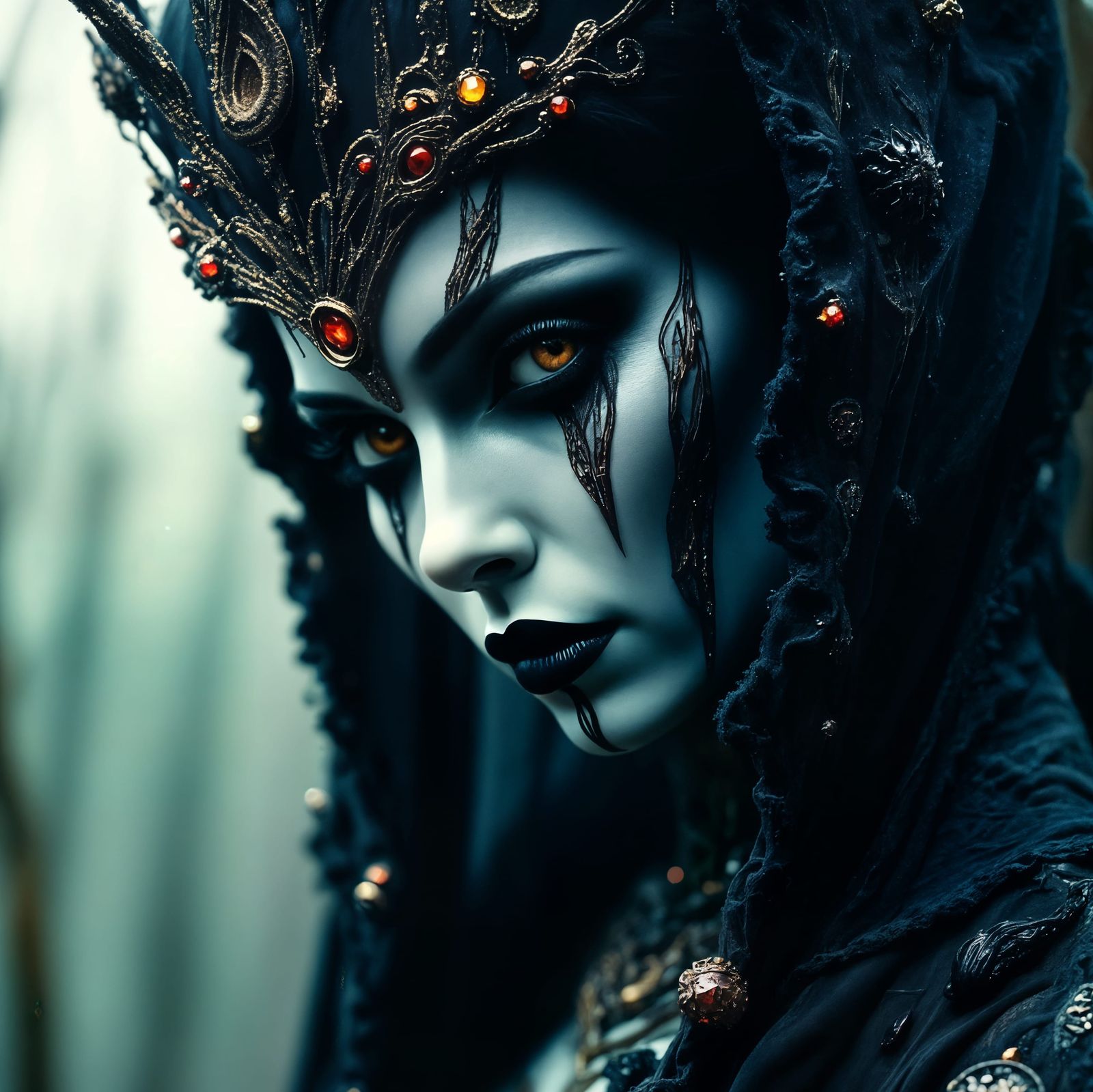 Haunting Witch Portrait with Glowing Details