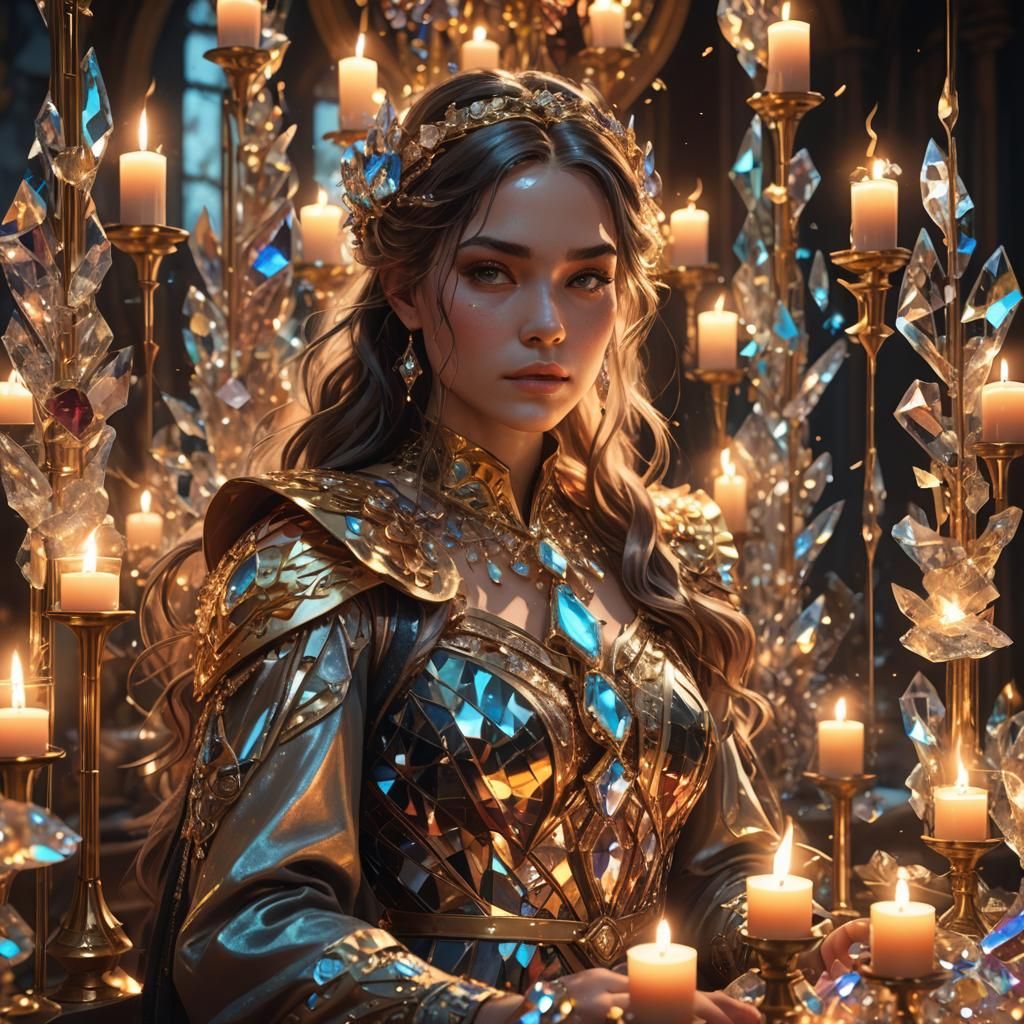 Crystal Candle in Golden Hour, Hyperdetailed Portrait