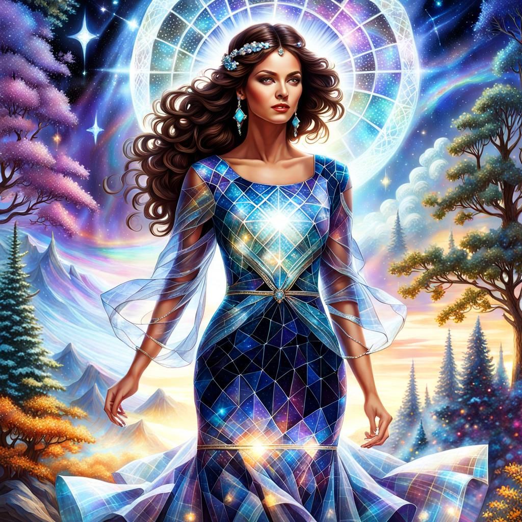 Magical Portrait of a Beautiful Woman in a Plaid Dress