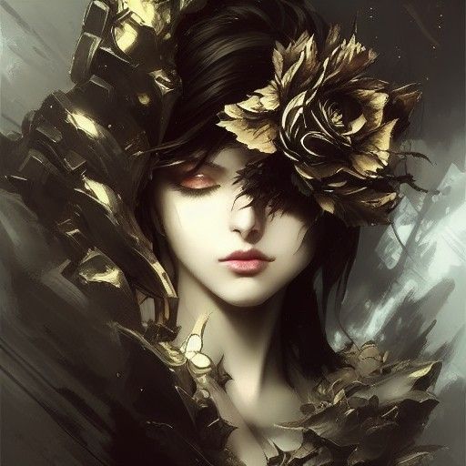 Wolf Face with Gold Armor and Black Roses