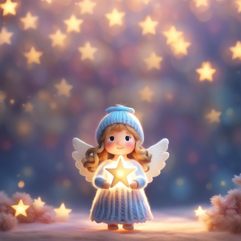 Whimsical Angel in Soft Focus, Wearing Pastel Hues and Golde...