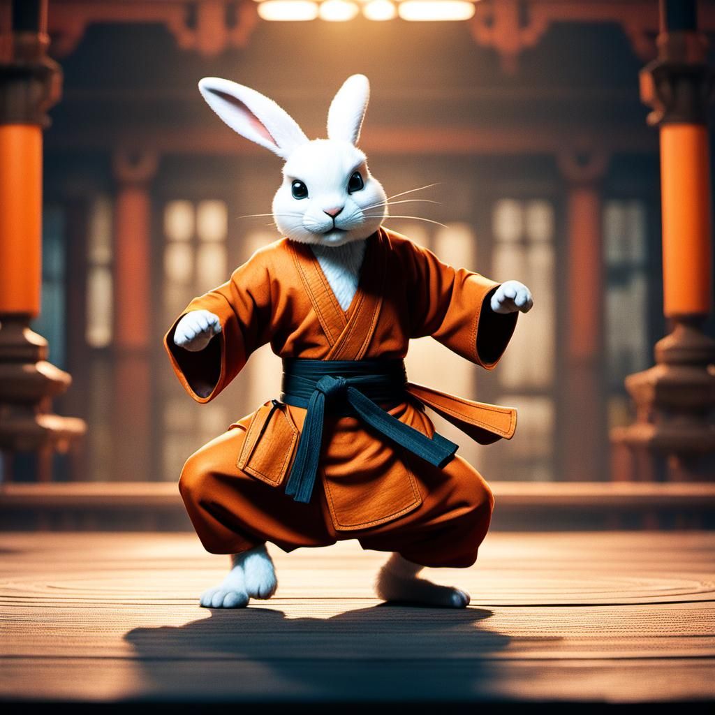 Rabbit Monk Karate Master in Hyperrealistic Style