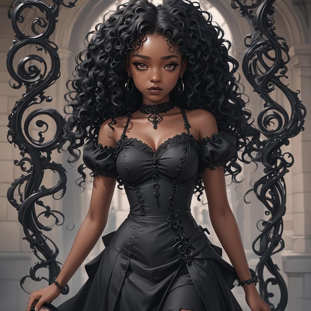 Gothic Teenage Girl in Anime Style 3D Art