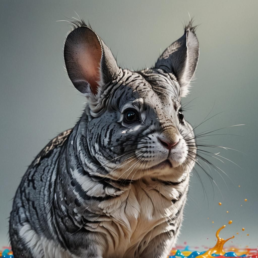 Hyperrealistic Chinchilla Portrait in Splash Art Style