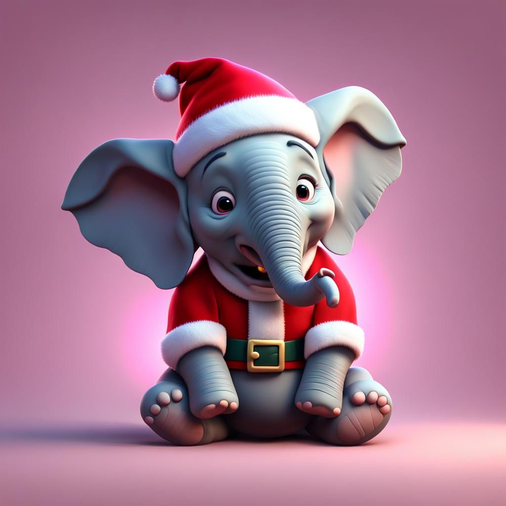 Baby Elephant Santa in Pixar-style 3D Art