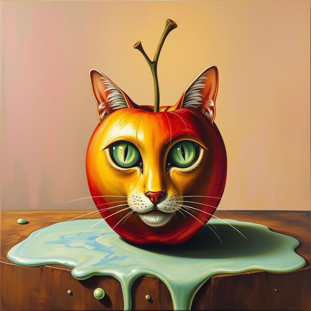 Surrealistic Apple Metamorphosis in Dali-Inspired Oil Painti...
