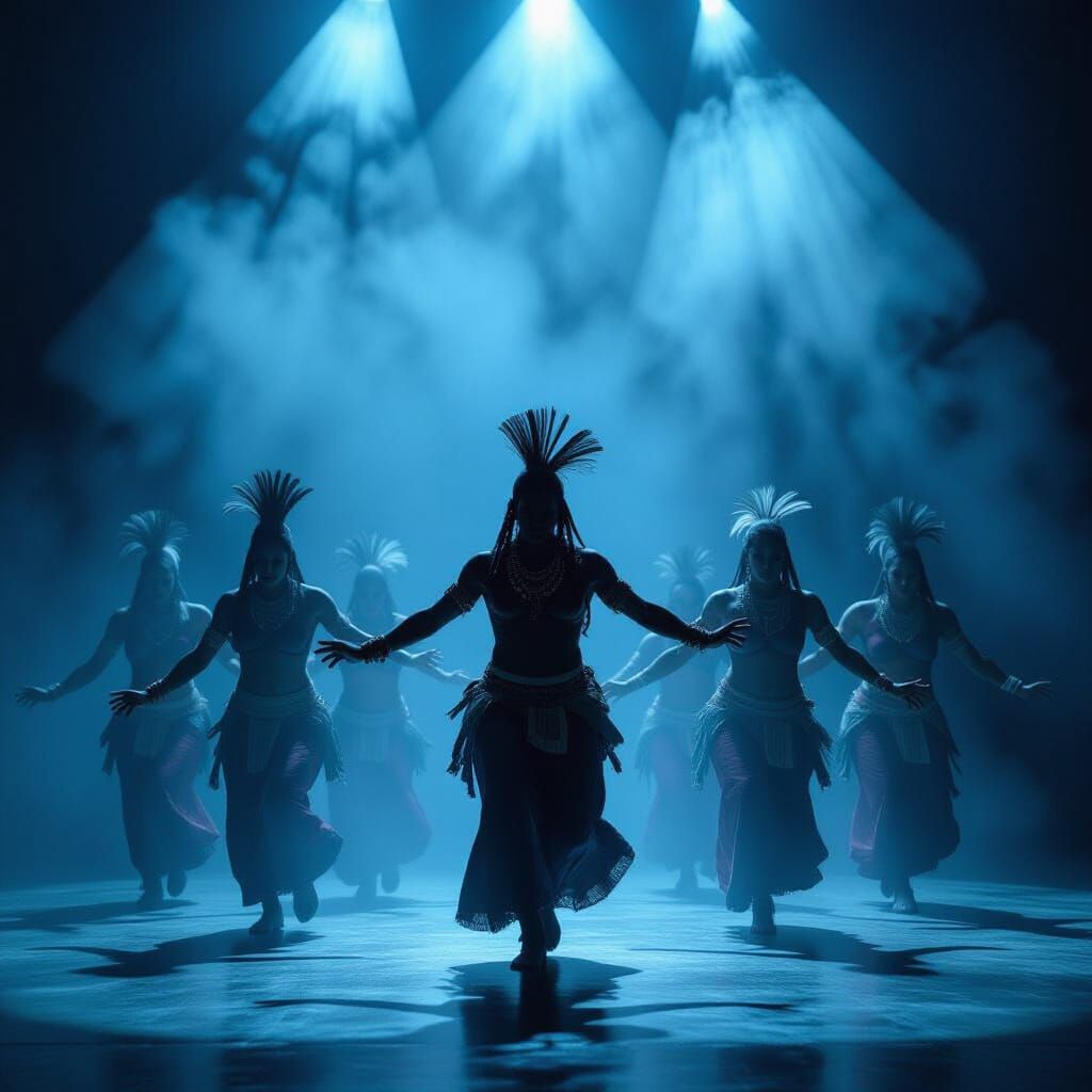 Dynamic Tribal Dance in Dramatic Lighting