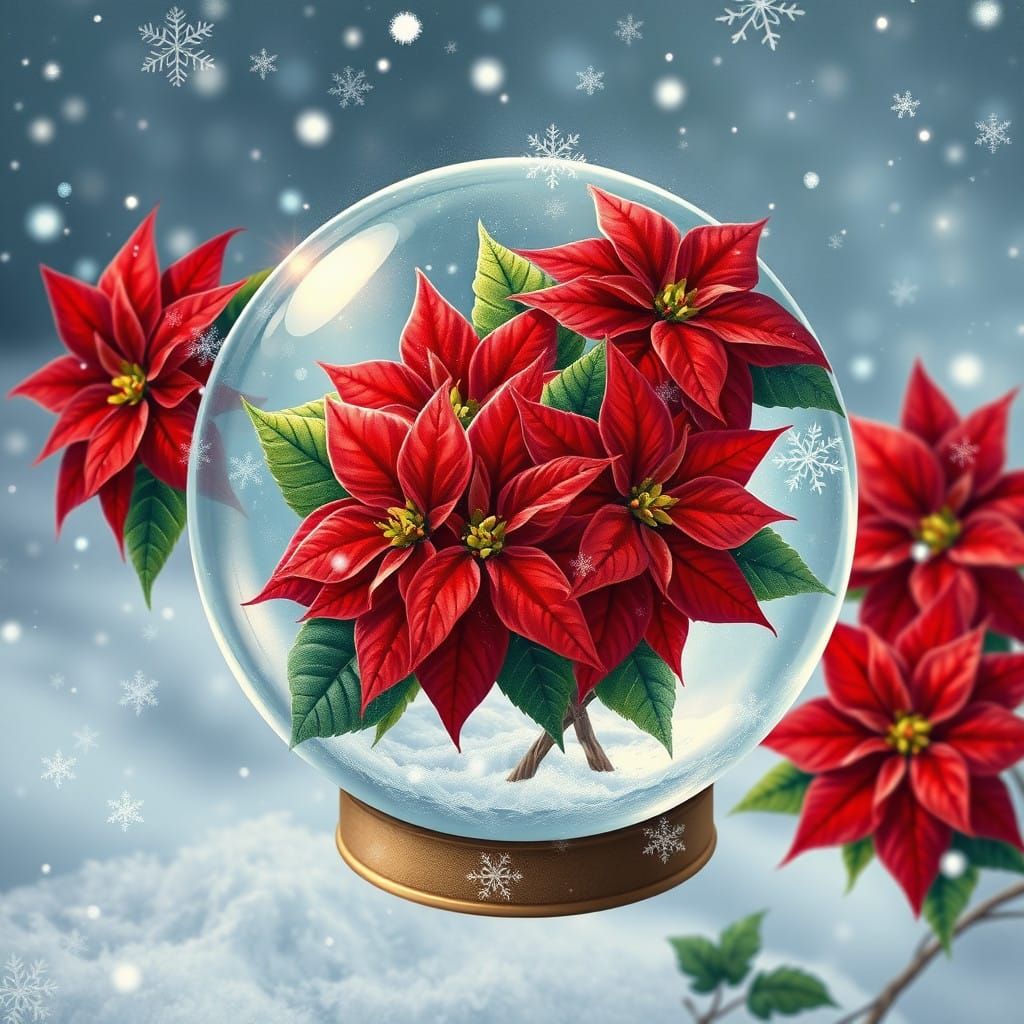 Red Poinsettias in Crystal Snow Globe