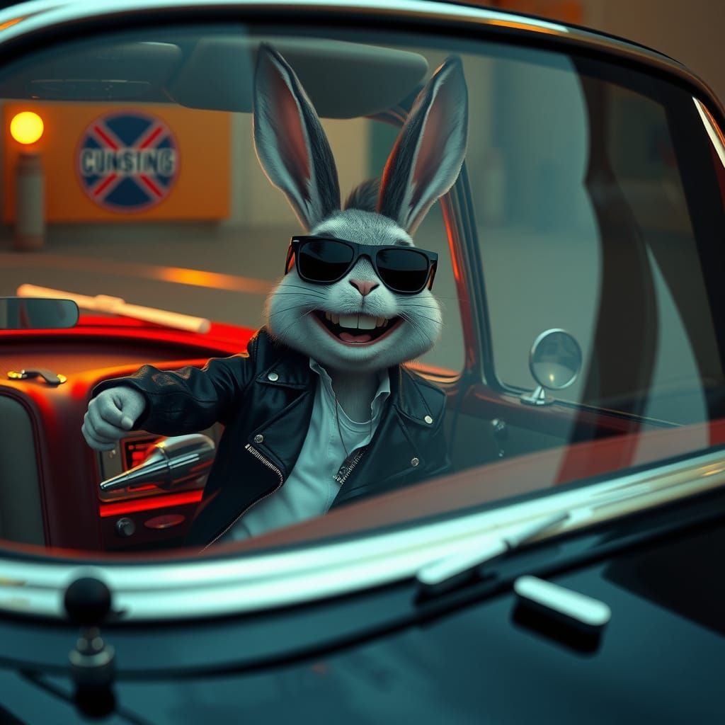 Laughing Bunny Drives 1957 Chevy Bel Air Convertible