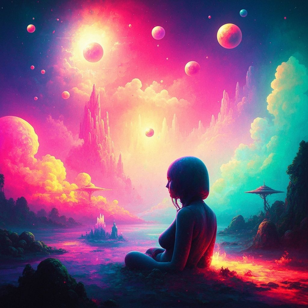 Vibrant Dreamscape Blending Abstract Expressionism and Surre...