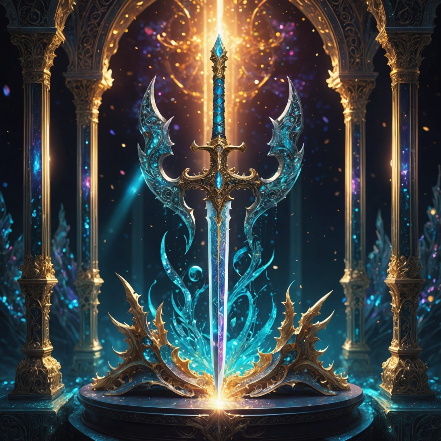 Glowing Sword on Altar: Fantasy Art