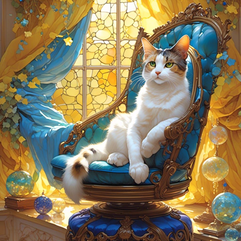 Cat Nap in Ornate Living Room: Hyperdetailed Art