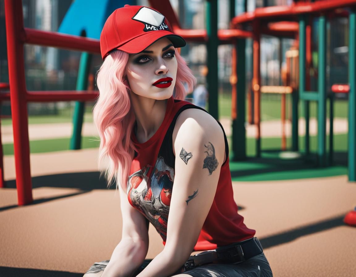 Harley Quinn at the Playground: Realistic Render