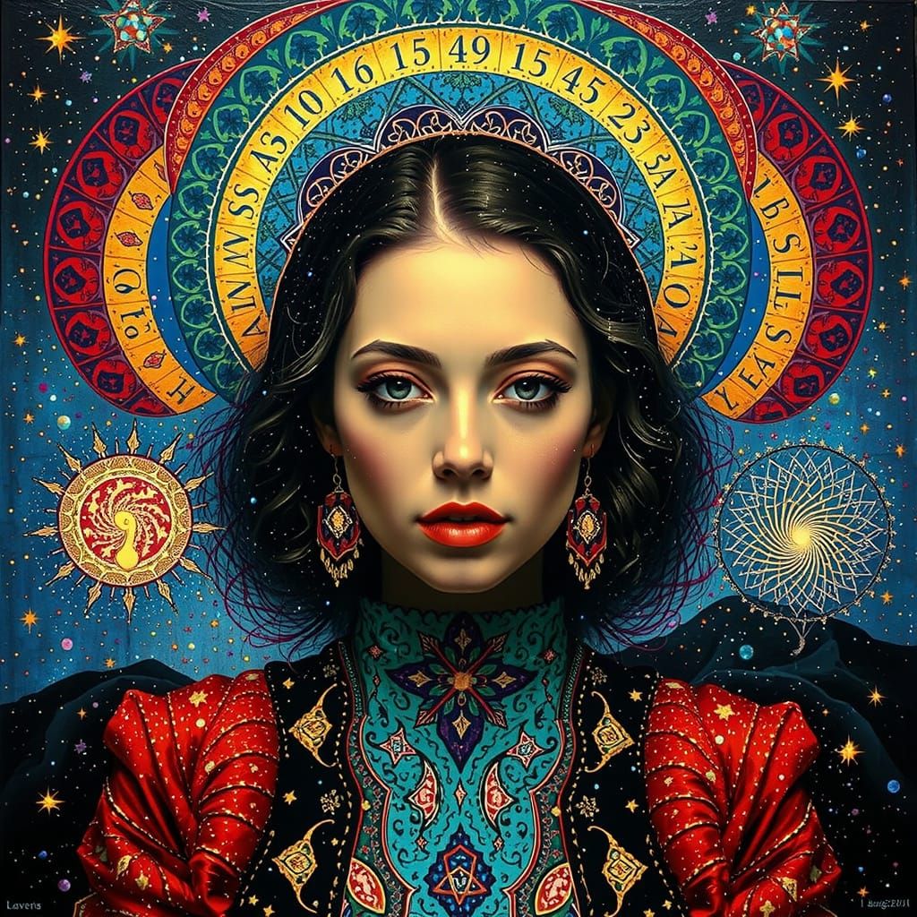 Surreal Woman's Face with Geometric Patterns