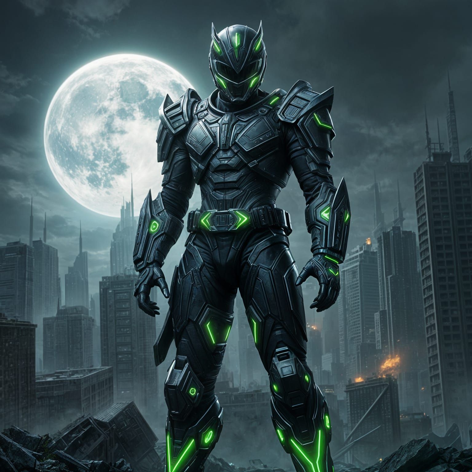Futuristic Psycho Ranger in Black and Green Armor
