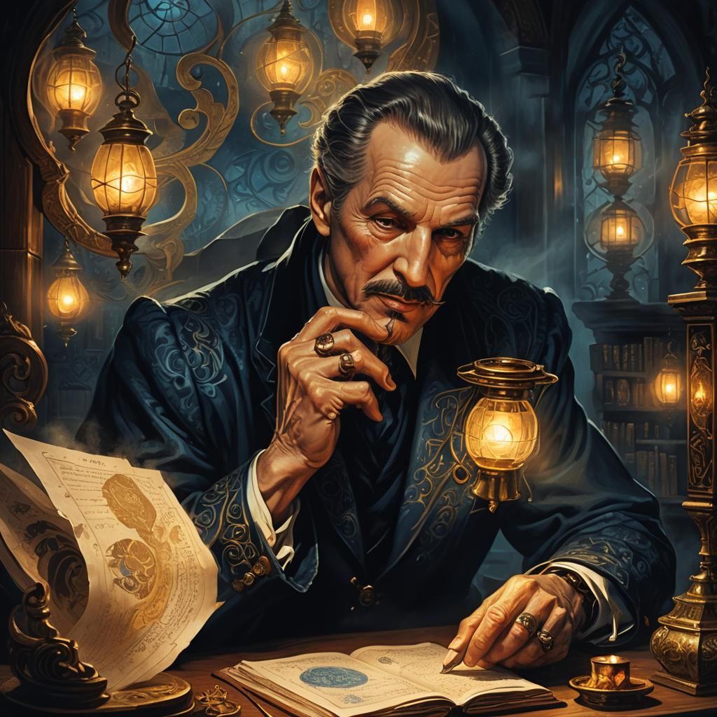 Vincent Price Licking Stamps in Dark Fantasy Art