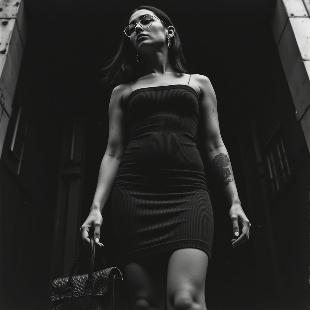 Stylish Woman in Urban Setting: Cinematic Aesthetic
