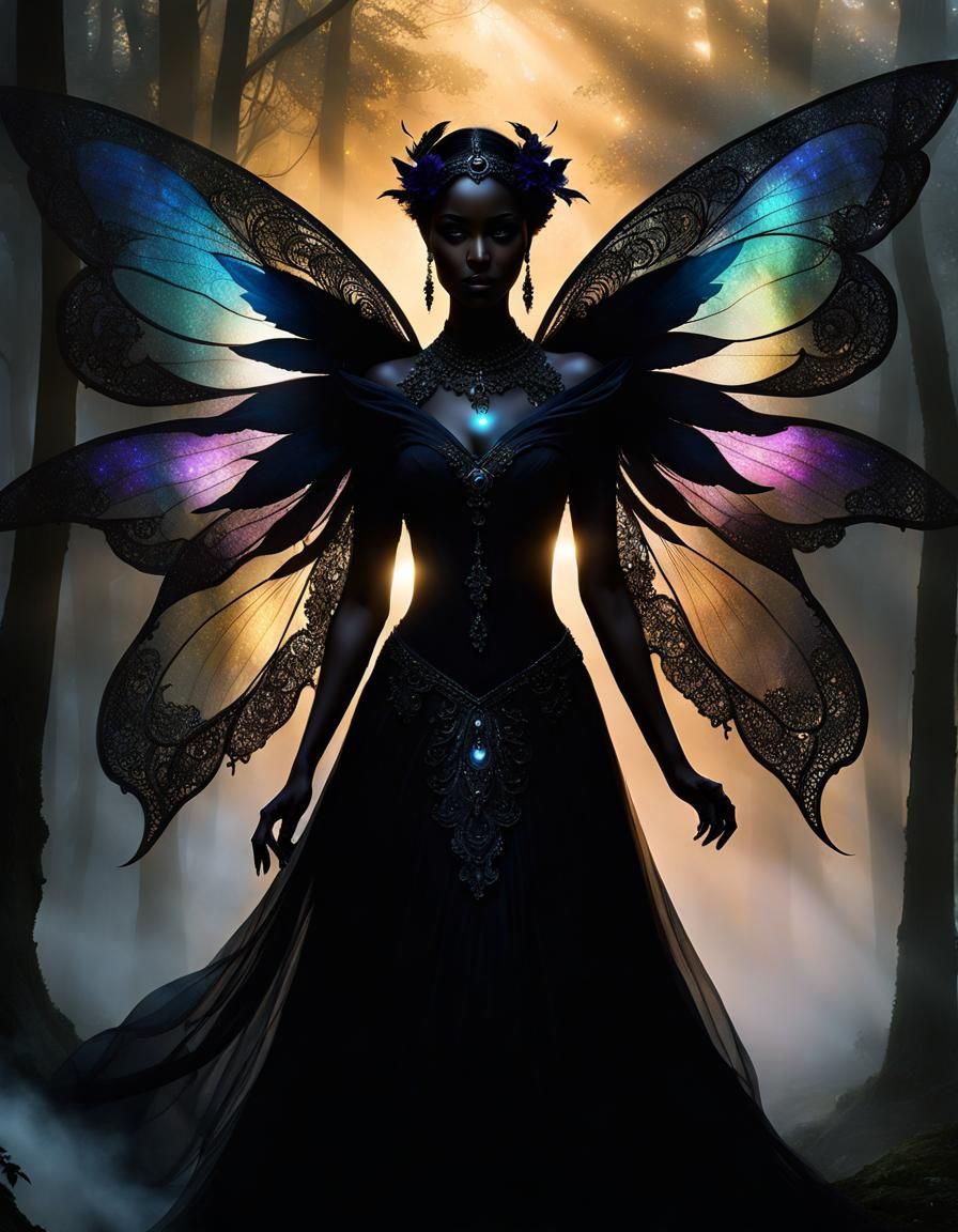 Mystical Black Fairy Silhouette in Digital Matte Painting