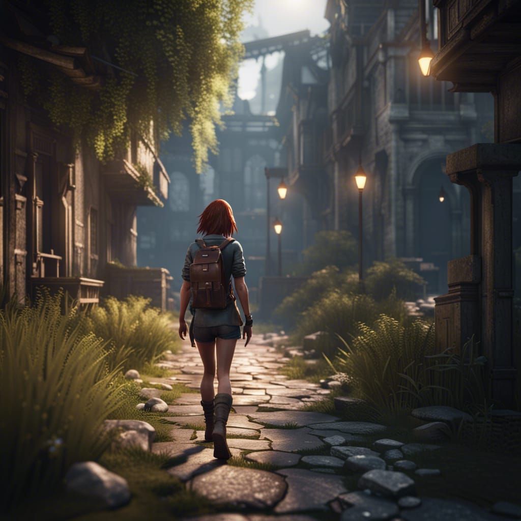 Lonely Girl Walking: 3D Game Cinematic Art