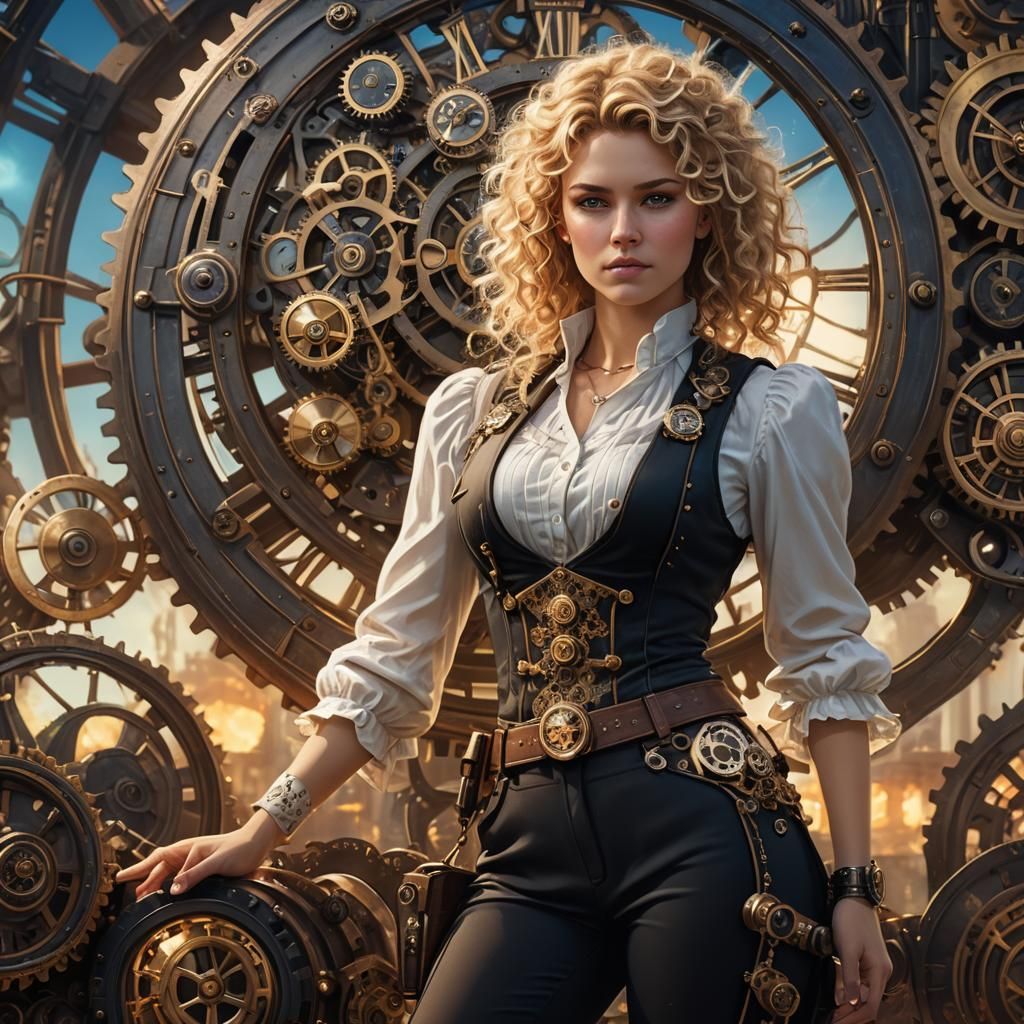 Steampunk Woman with Clockwork Device