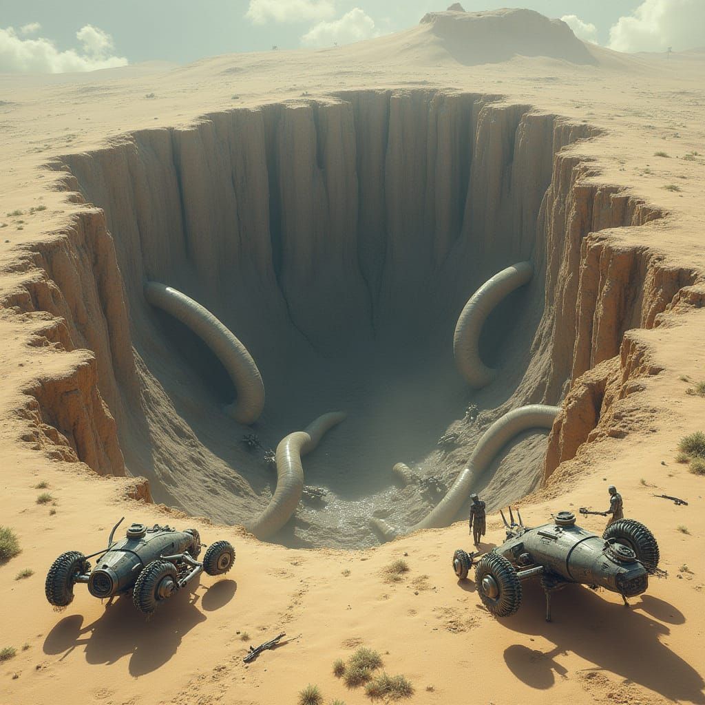 Ominous Tentacles Rise from Desert Pit
