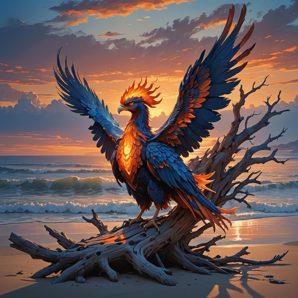 Phoenix on Beach Perch: Fantasy Concept Art