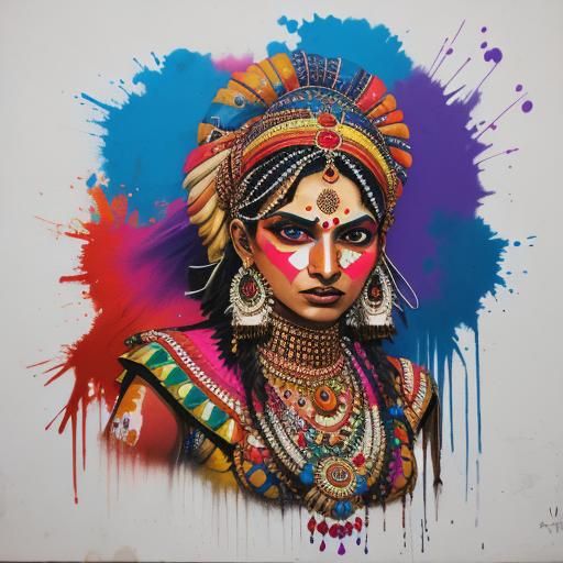 Rajasthani Girl in Graffiti Art Style