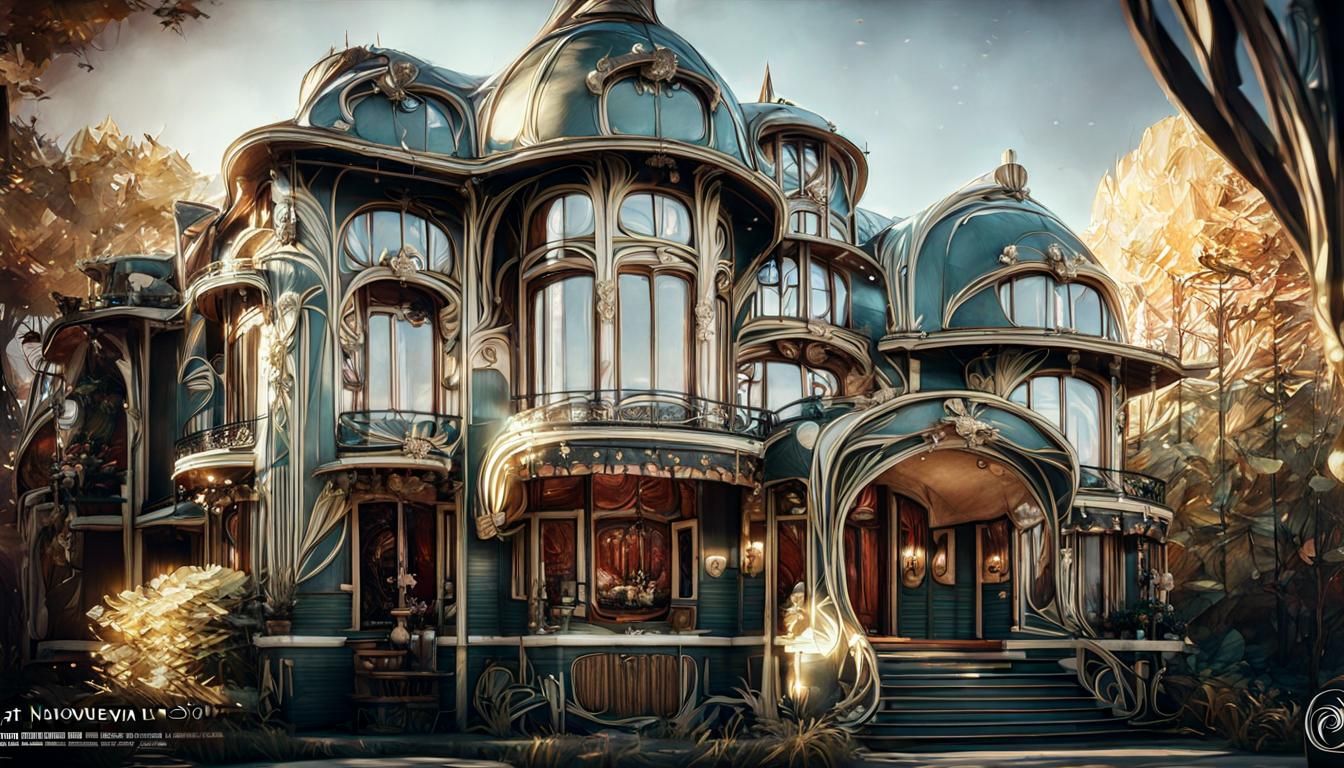 Art Nouveau Mansion in Digital Watercolor Style
