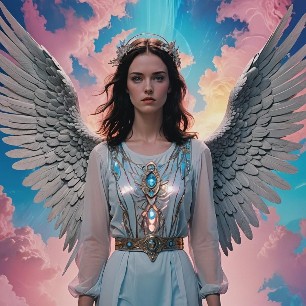 Grunge Fantasy Guardian Angel in Vaporwave Dreamscape