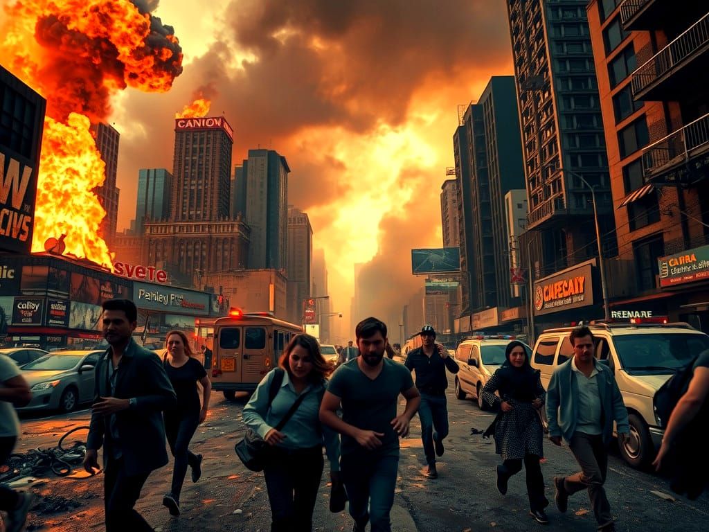 City Chaos: Buildings Ablaze in Nighttime Disaster