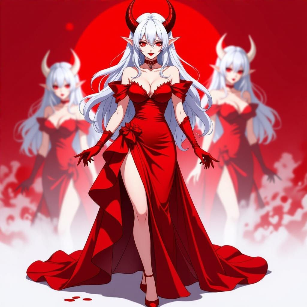 Manga Demon Woman in Bloodred Gown