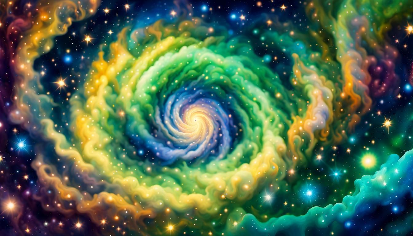 Cosmic Vortex in Vibrant Gouache Style