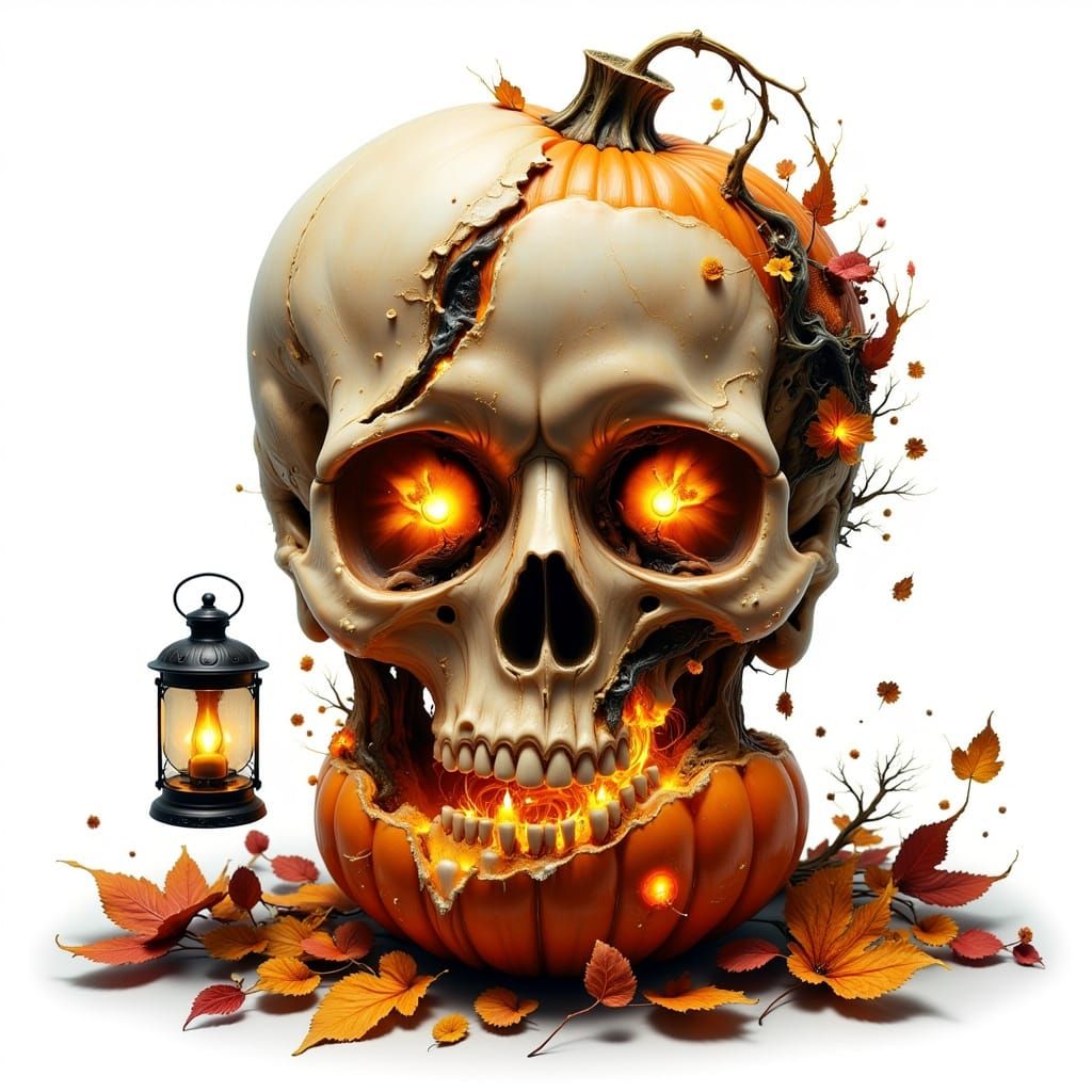 Surreal Halloween Skull Pumpkin Fusion for T-Shirt